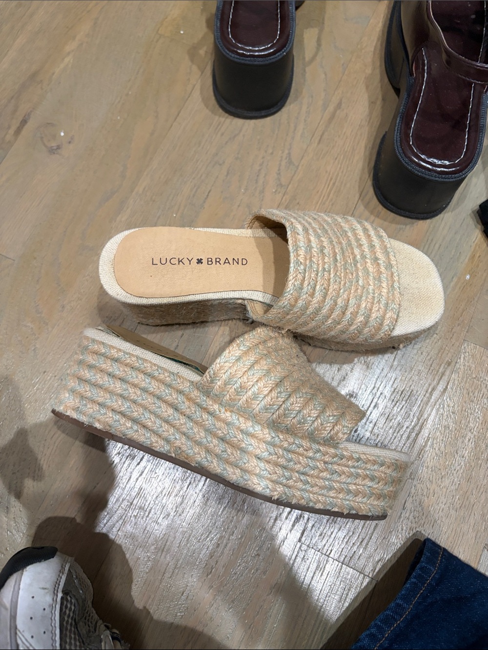Lucky Brand Women's Natural Braided Rope Slide Mules